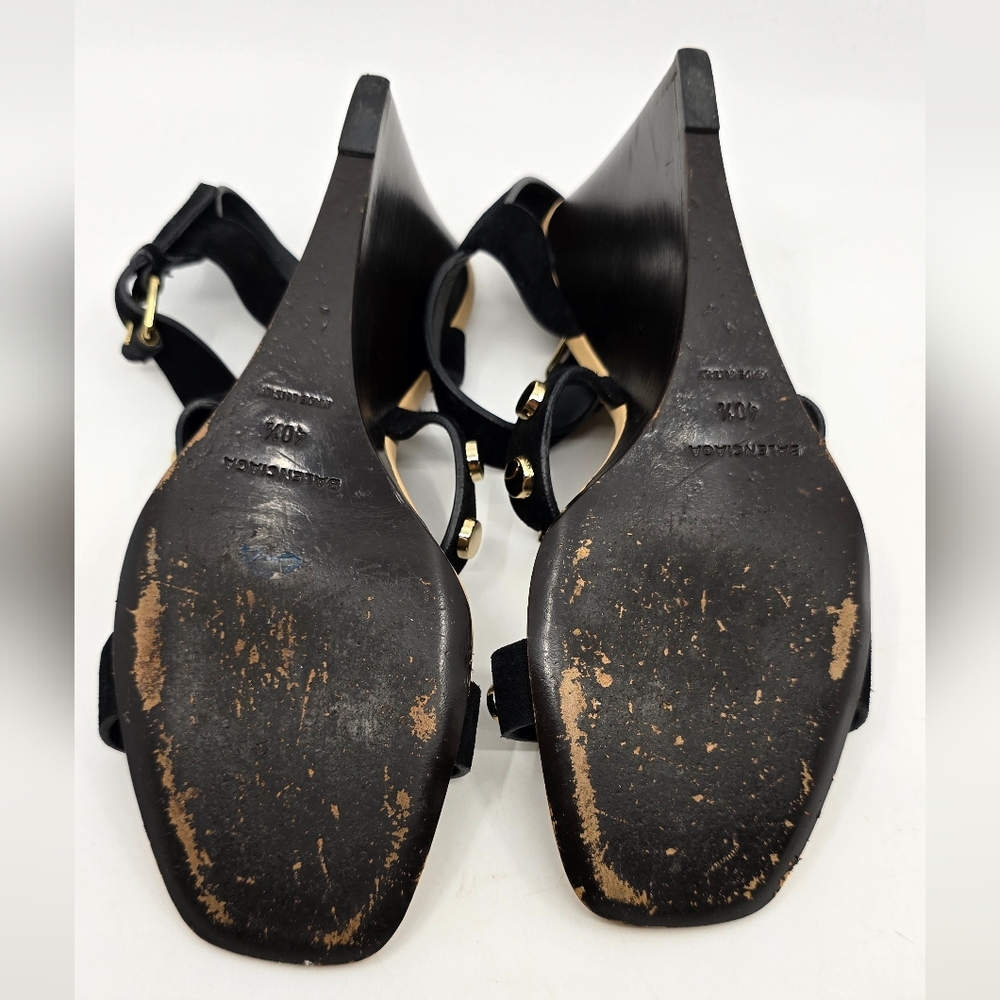 Balenciaga Leather Studded Accent T-Strap Sandals - Picture 14 of 16